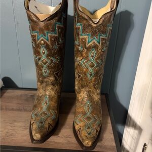 Brown and Turquoise Western Boots